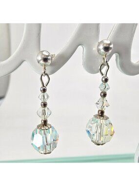 Crystal & Sterling Silver Drop Earrings Stud Dangle Elegant Glam Beauty LI628
